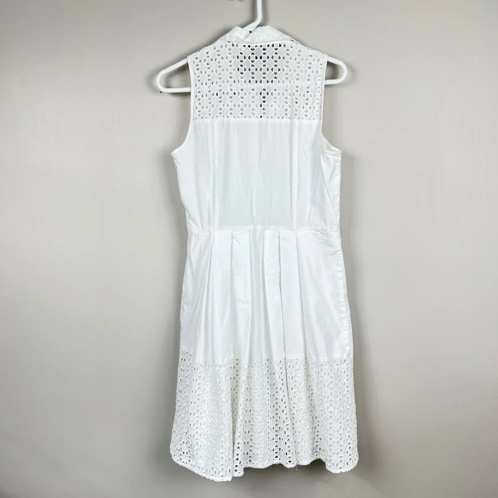 Ann Taylor Dress Eyelet Lace Fit & Flare 6 White Sleeveless Shirtdress Summer - Picture 9 of 13